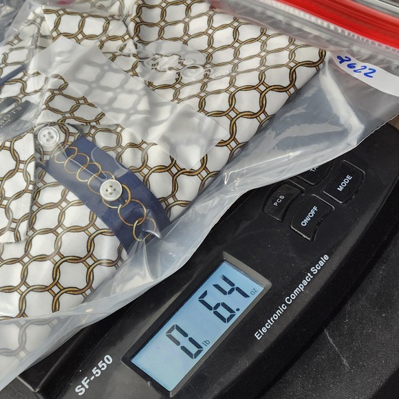 Talbots NWOT Petites Chain Button Down Blouse 12P Chain Print Navy White Gold - Picture 15 of 15